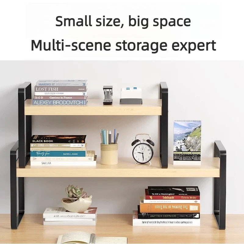 Desktop Wood & Iron Storage Shelf Desk Organizer Rack