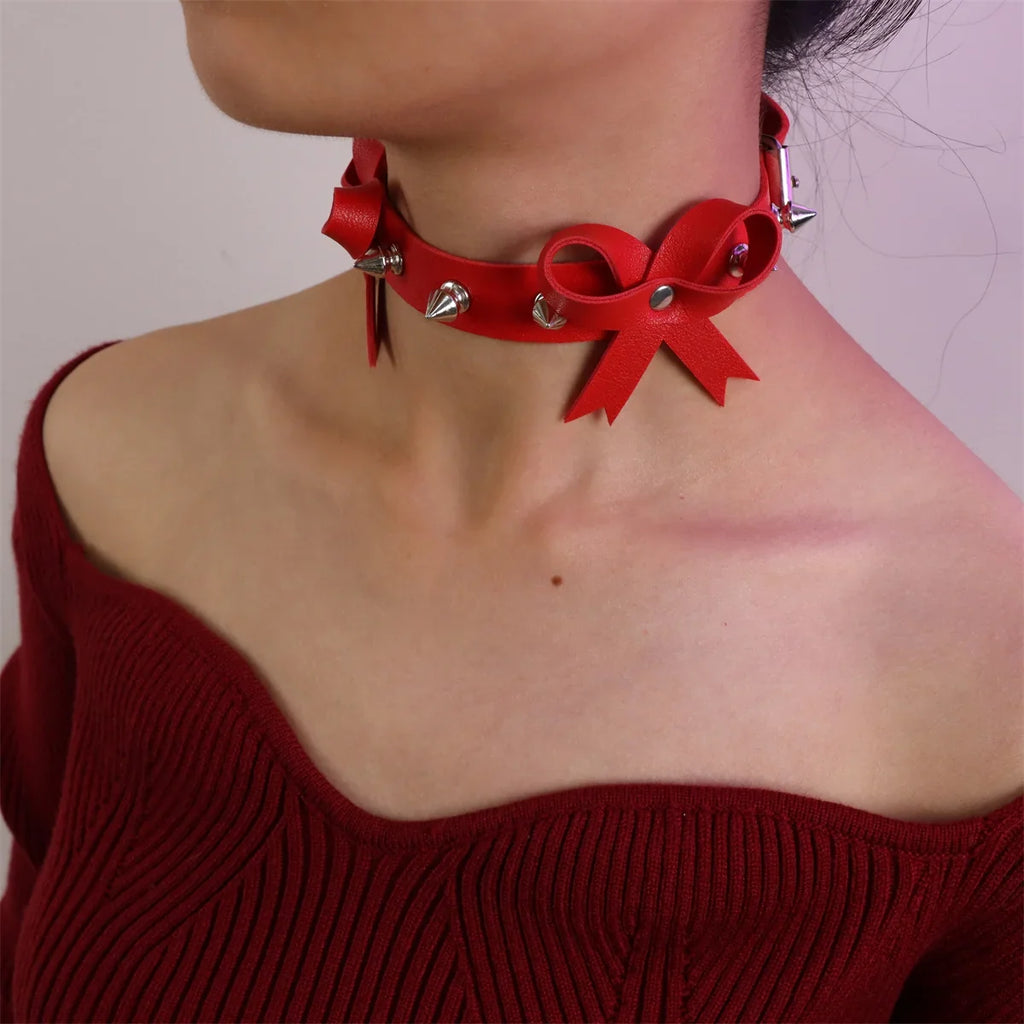 UYEE Adjustable Gothic Unisex Faux Leather Spike Rivet Choker Punk
