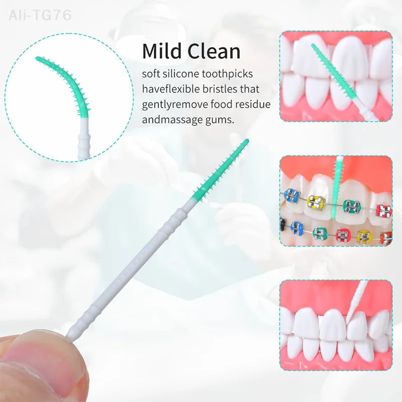 50-Pack Double-End Silicone Interdental Brushes & Toothpicks