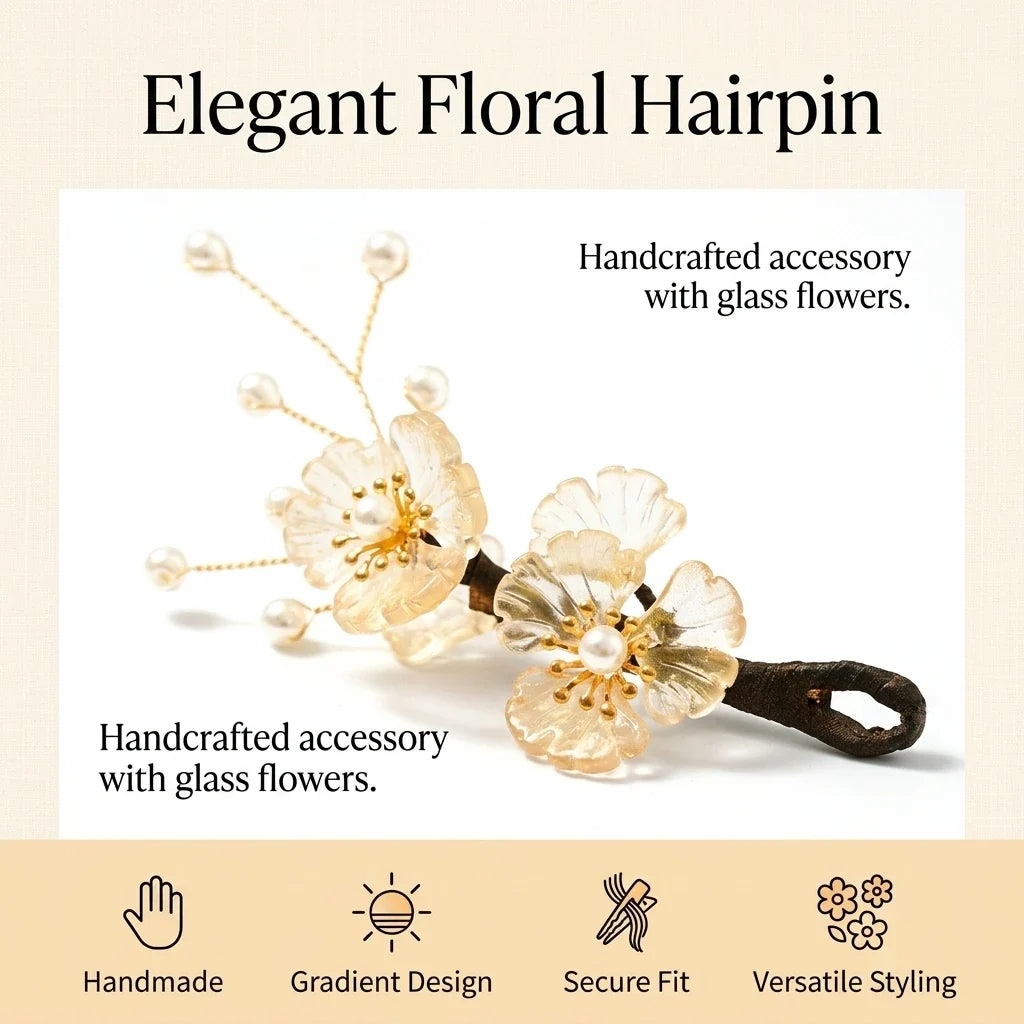 Vintage Gradient Glass Flower Hairpin for Hanfu | Hair Accessory