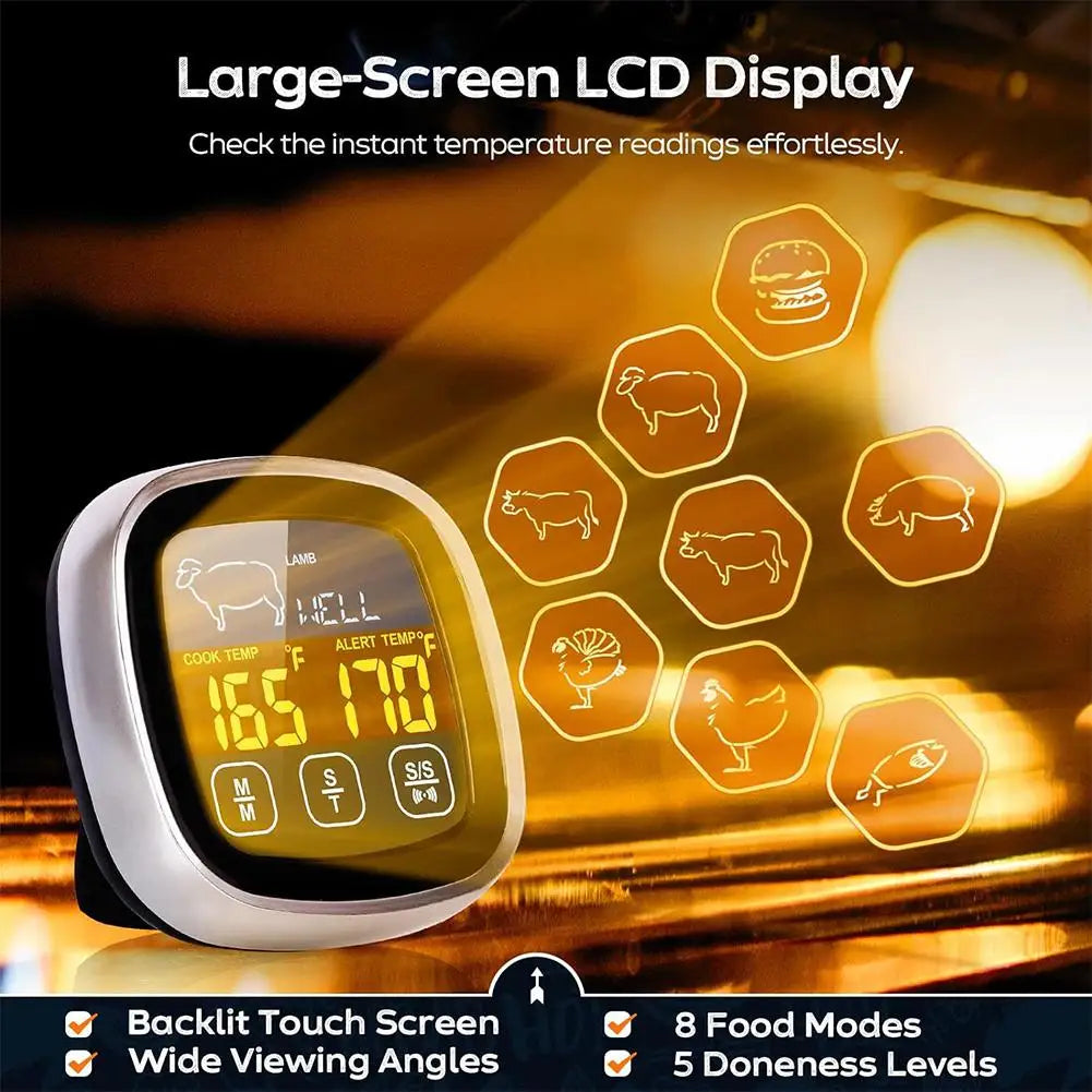Digital Meat Thermometer Probe – Touch Screen & BBQ Timer