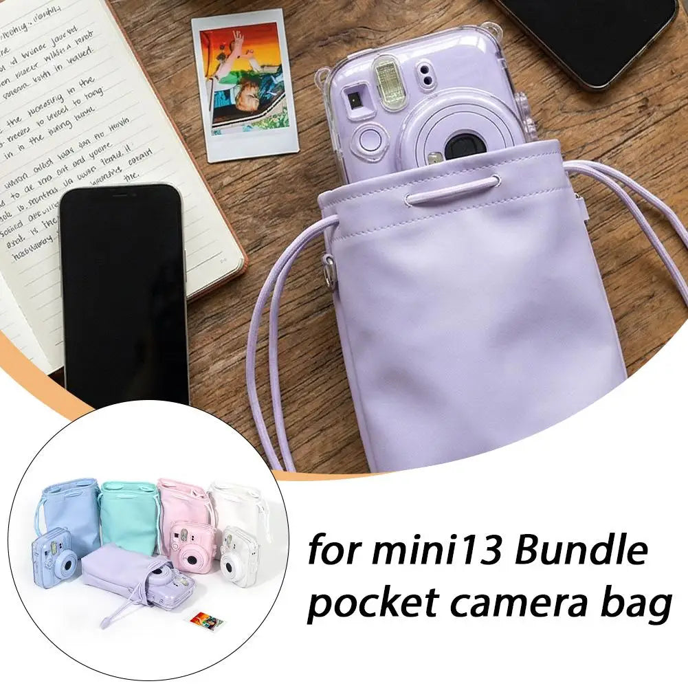 PU Leather Drawstring Camera Bag for Fujifilm Instax Mini 13