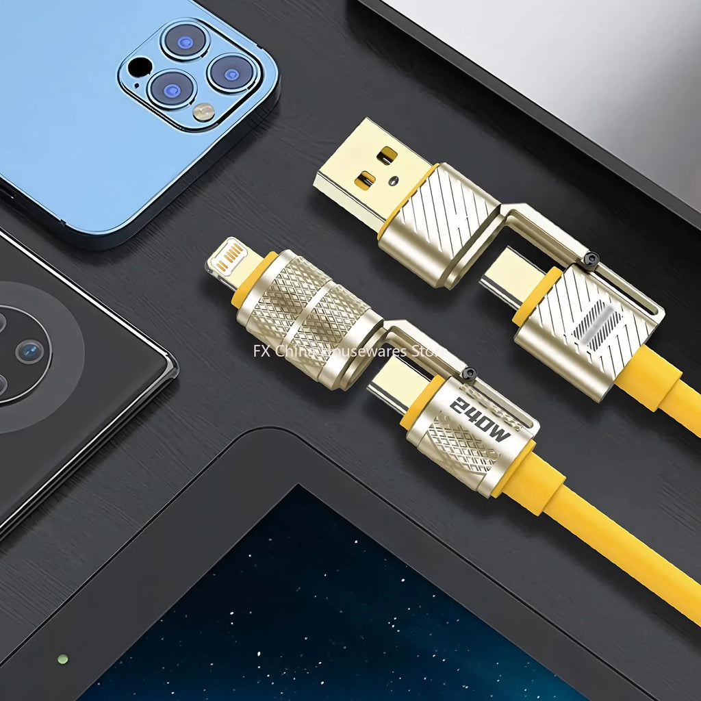 240W 4-in-1 Fast Charging Data Cable Type-c Zinc Alloy iPhone15 16p