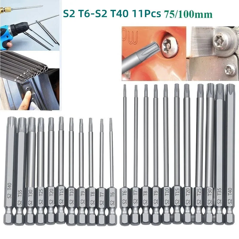 11-Pc Magnetic Torx Security Bit Set T6–T40 | 1/4" Hex