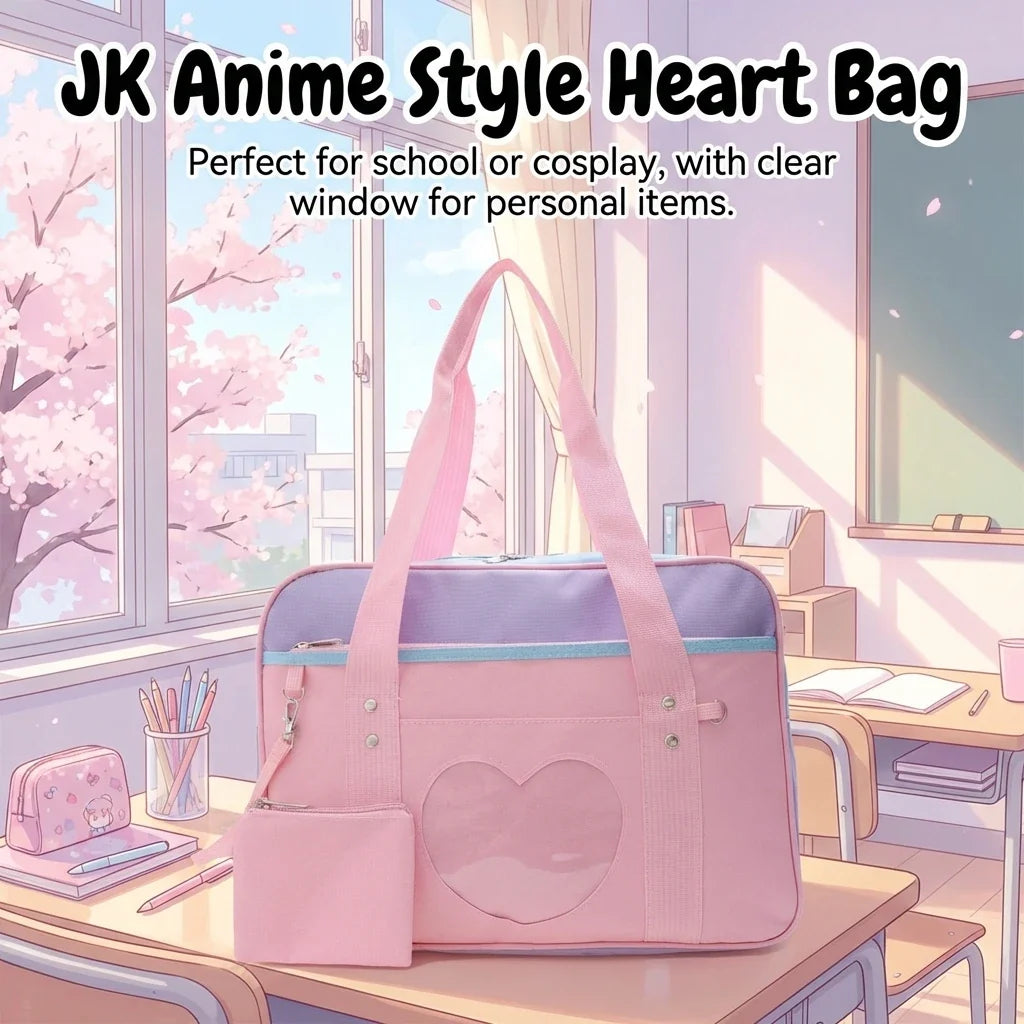 Anime JK Style Tote Bag – Cute Floral Sweetheart School Bag