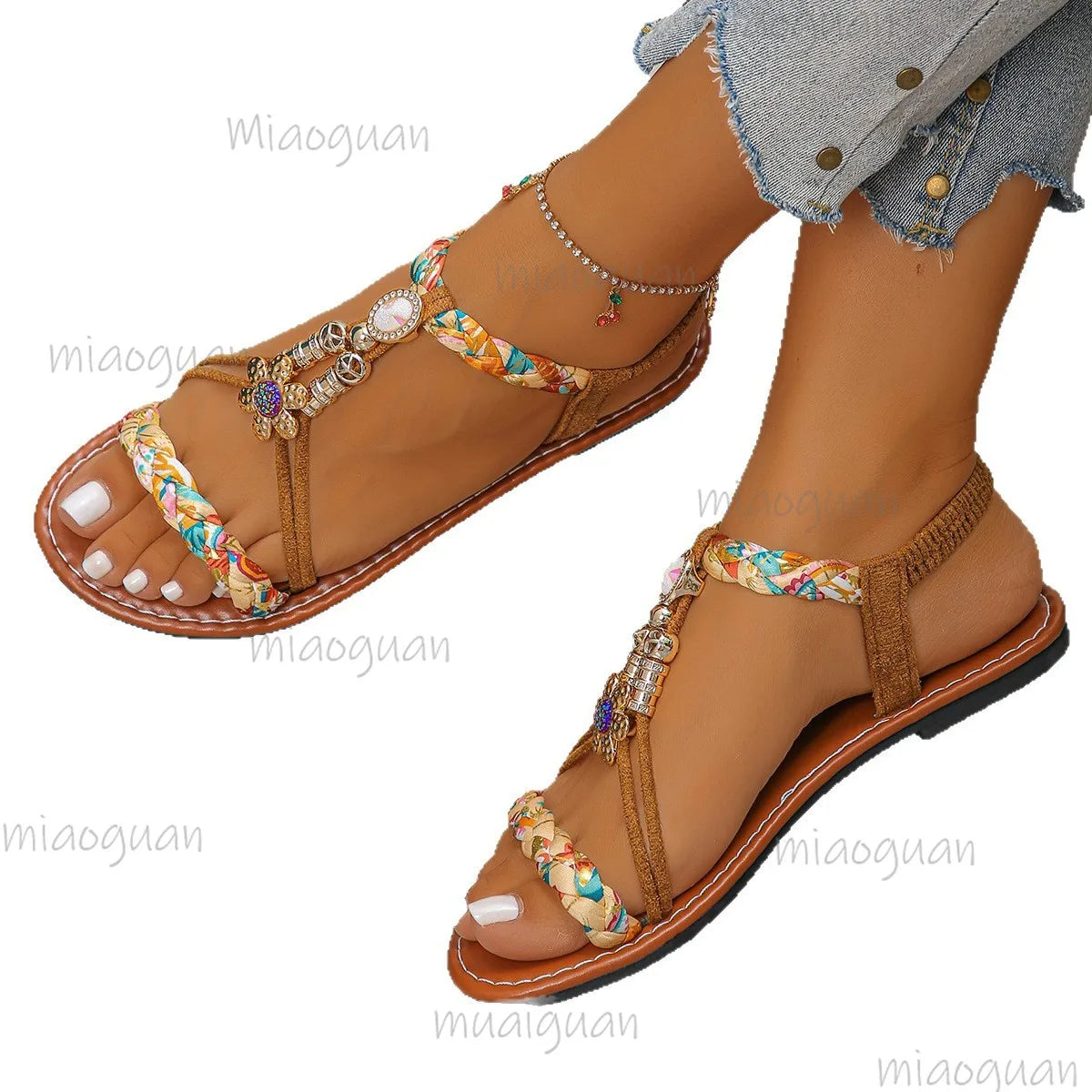 Bohemian Flat Sandals – Women's Open Toe Elastic Band Shoes