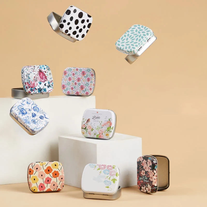 Mini Tin Box Metal Hinged Empty Tins Lid Portable Rectangular Small