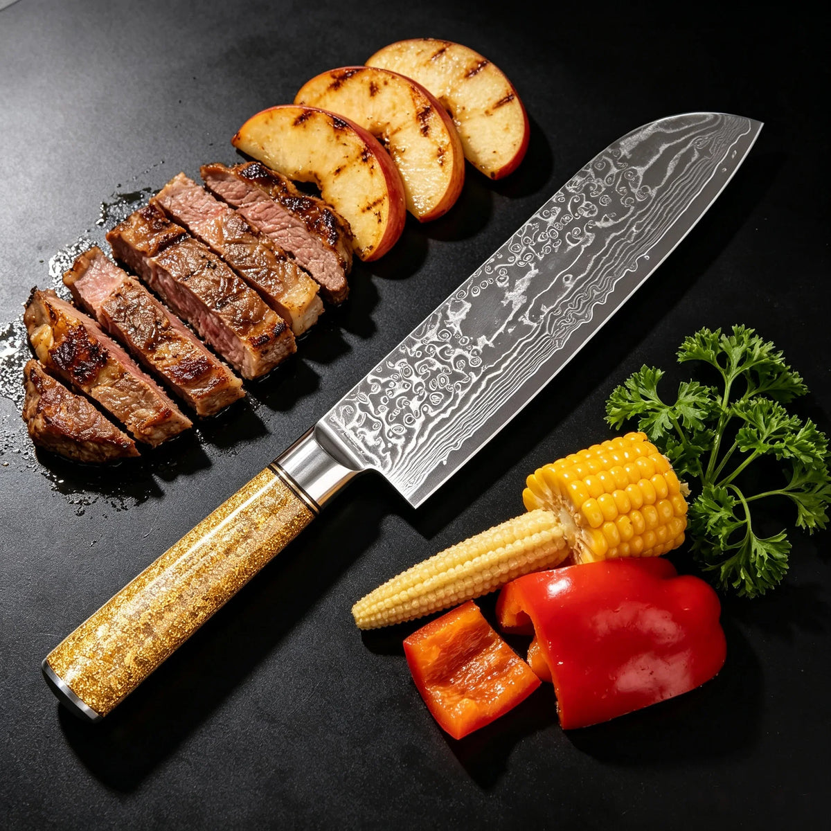 67-Layer Damascus Steel Santoku Knife | Sharp Chef Knife
