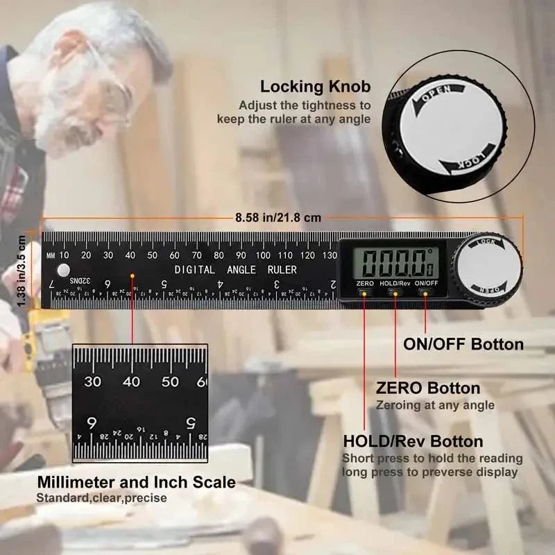 2-in-1 Digital Angle Finder & Ruler for Woodworking