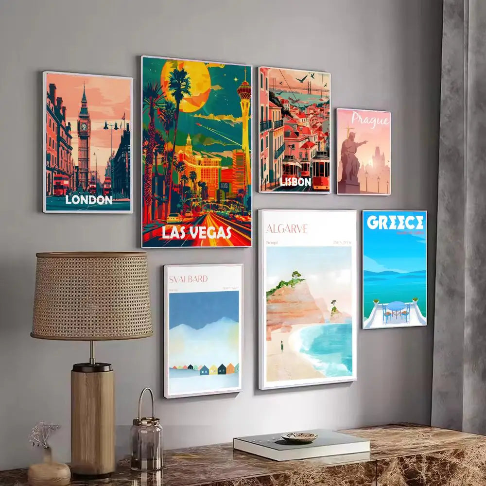 Famous City Scenery Minimalist Wall Art Poster Stickers