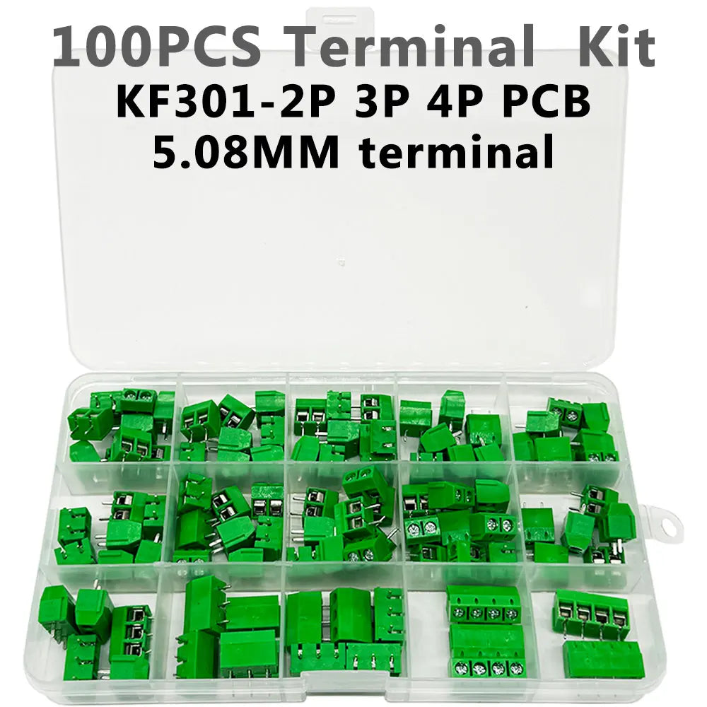 100PCS KF301 PCB Terminal Block Kit – 2P 3P 4P 5.08mm Plug-In