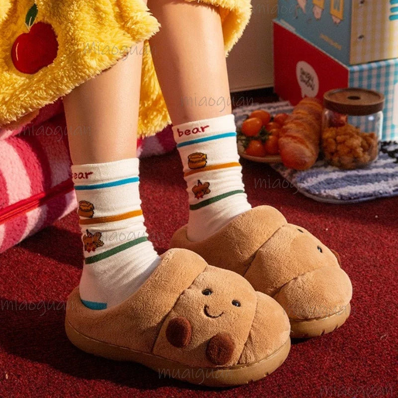 Croissant Fluffy Slippers – Furry Warm House Slides Women & Men