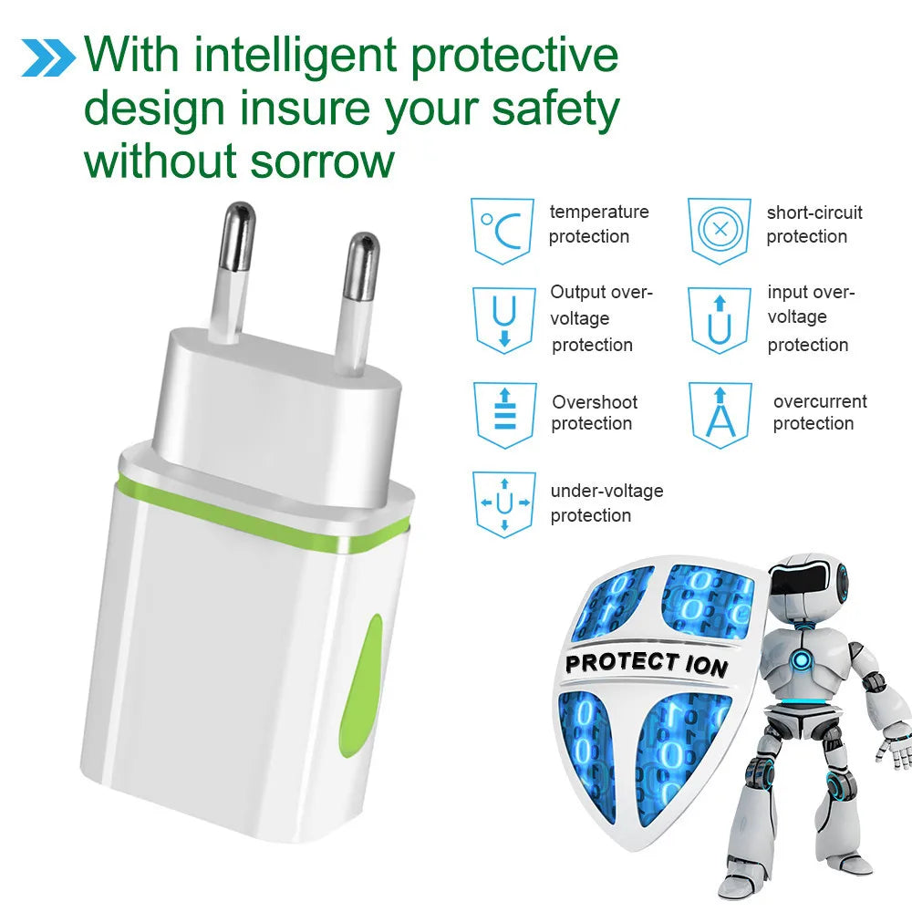 Dual USB Travel Wall Charger 2A Fast Charging EU/US Plug