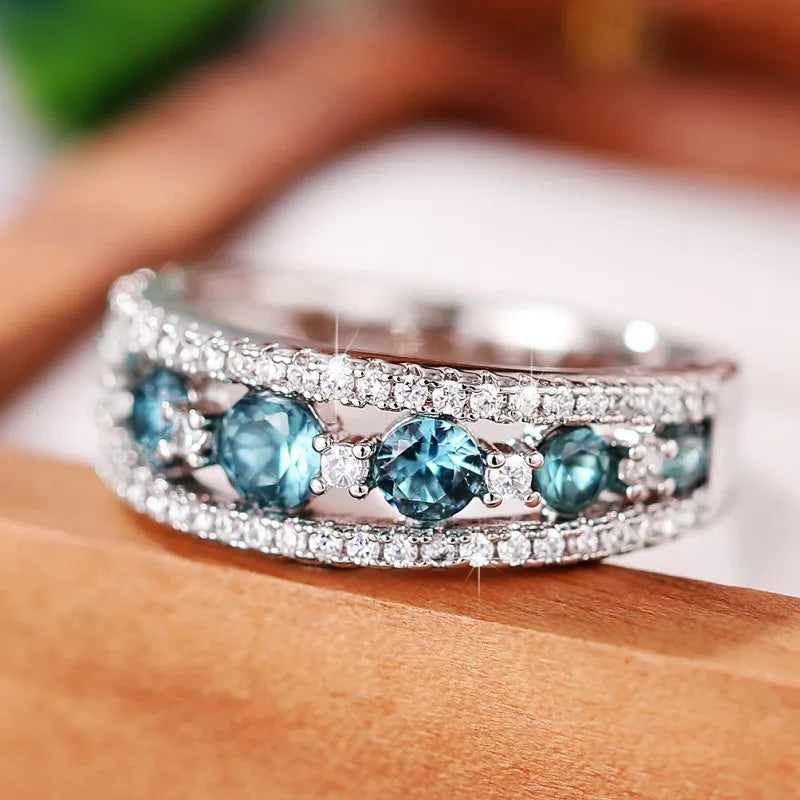 Huitan Blue CZ Women's Ring – Wedding & Daily Fashion Jewelry