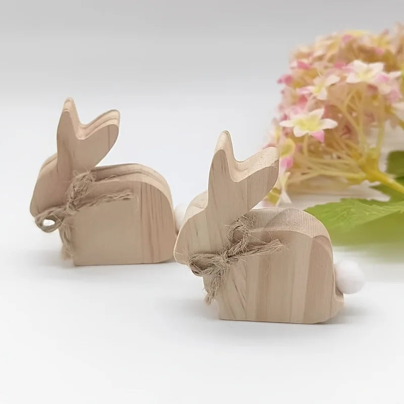 5-Piece Wood Bunny Sculpture Set – Minimalist Rabbit Home Decor