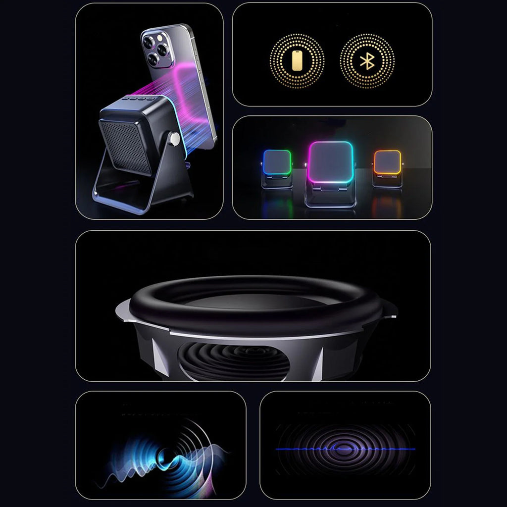 Folding Phone Stand with Bluetooth Speaker & LED Light – 10W