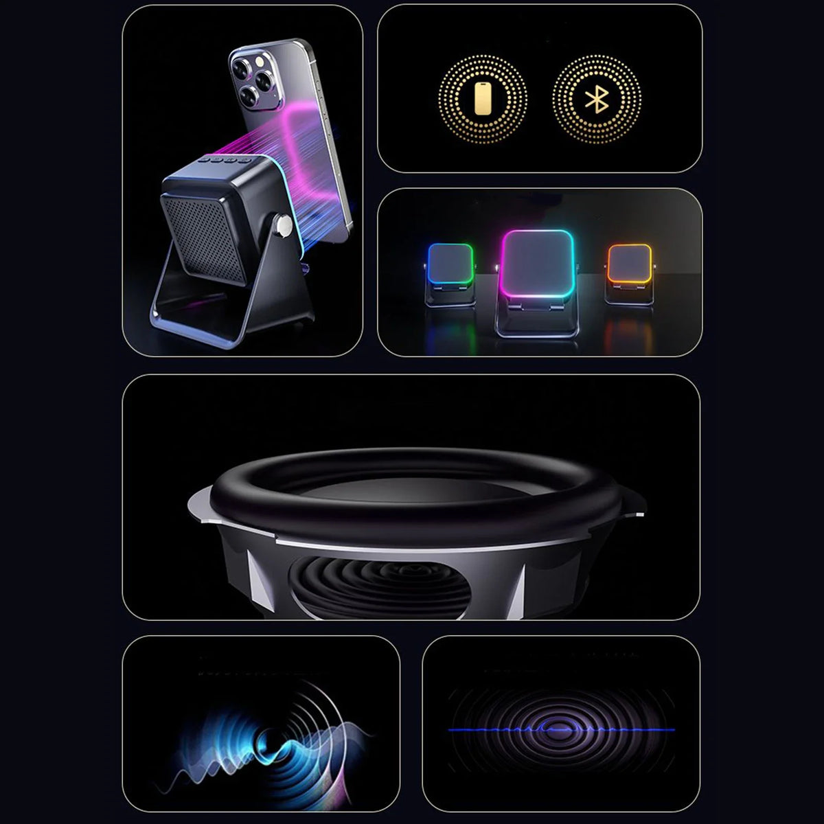 Folding Phone Stand with Bluetooth Speaker & LED Light – 10W