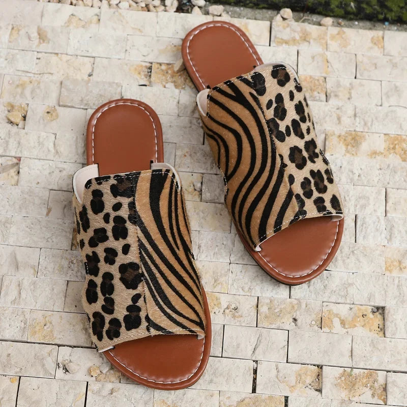 UXST Women's Leopard Print Flat Sandals – Non-Slip Summer Slides
