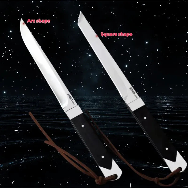 M390 Steel Fixed Blade Knife – Ebony Handle & Leather Scabbard