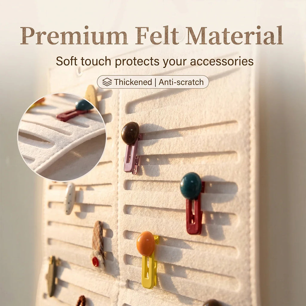 Foldable White Felt Hair Accessory Hanging Storage Bag Rectangular