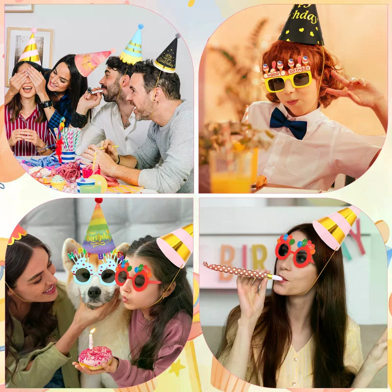 Birthday Party Hat & Novelty Glasses Set – 48-Piece Photo Props