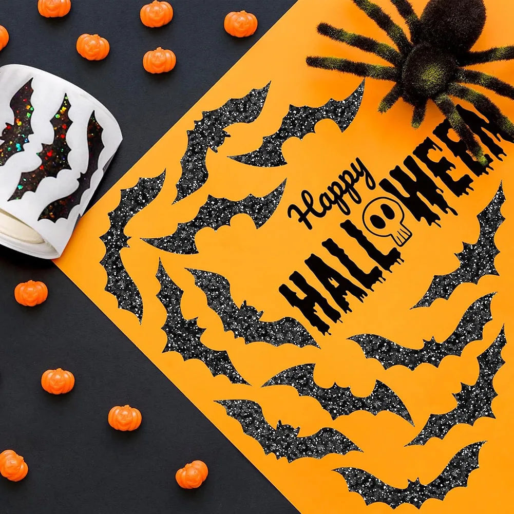 500pcs Halloween Bat Stickers Roll – Glitter Waterproof Decals