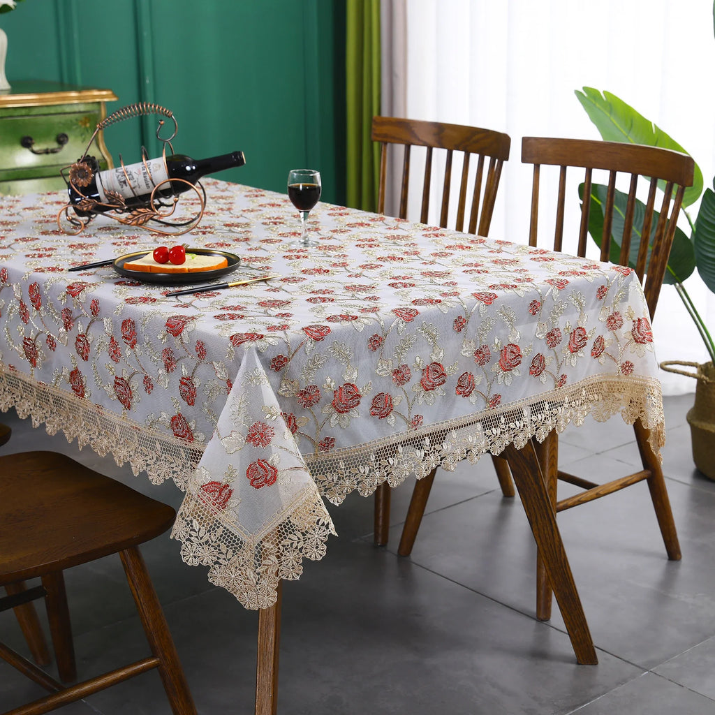 Battilo Luxury Lace Embroidered Rectangular Tablecloth | Floral