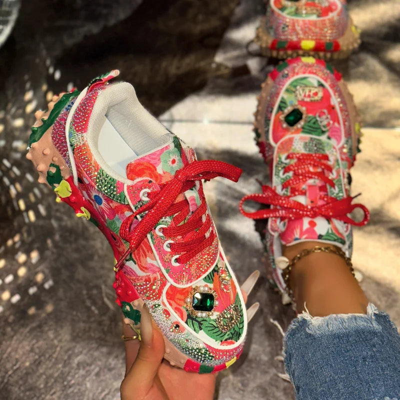 Women's Diamond Luxury Dad Sneakers – Low-Top Casual Shoes