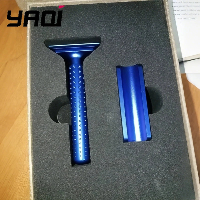 2026 Yaqi Sputnik Men's Safety Razor Dark Blue Aluminum Handle Holder