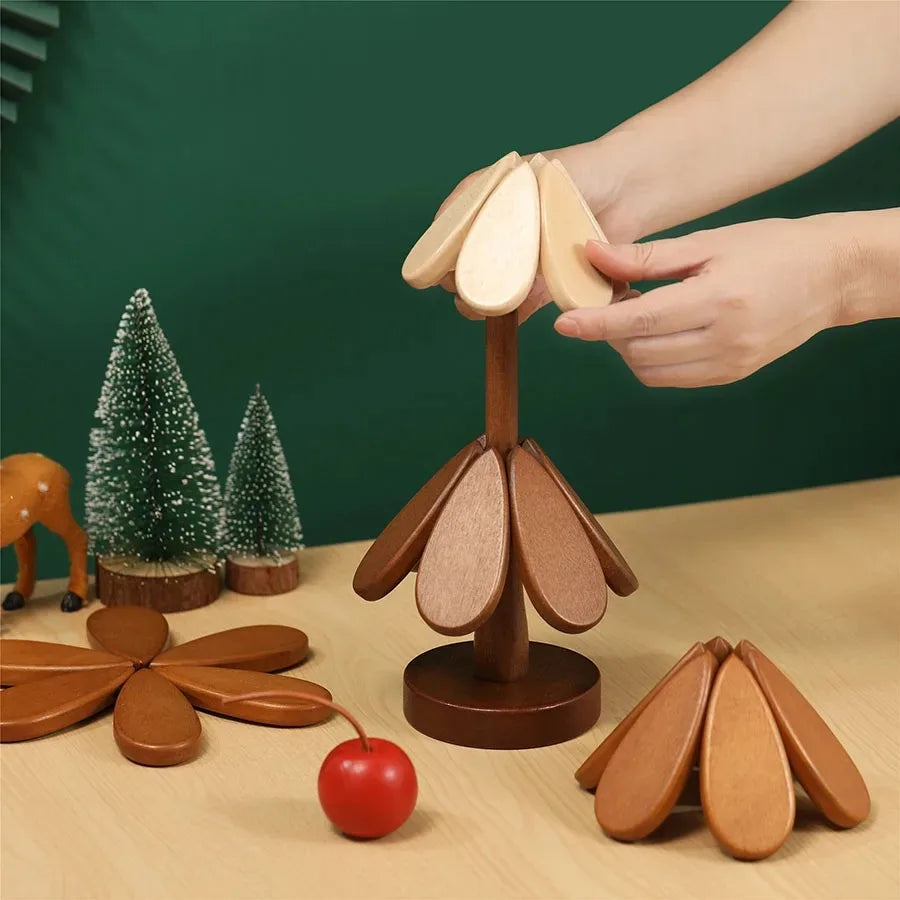 Christmas Tree Wooden Trivet Mat – Heat-Resistant Pot Holder