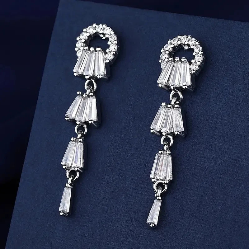 Huitan CZ Tassel Drop Earrings – Crystal Women's Party Jewelry