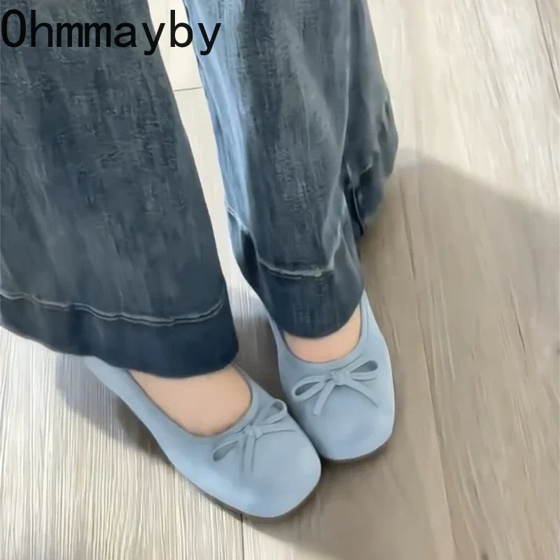 Women's Butterfly-Knot Mary Jane Ballet Flats Slip-On
