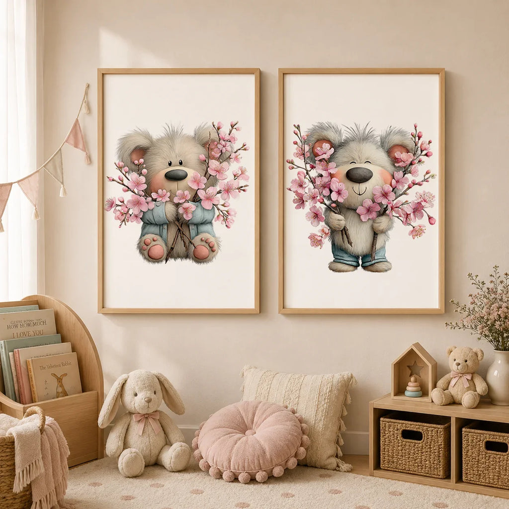Teddy Bear Nursery Canvas Wall Art | Kids Bedroom Poster