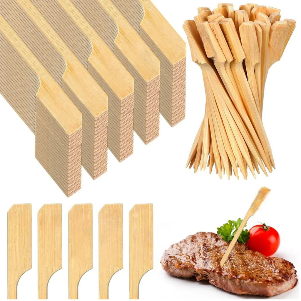 100 Bamboo Skewers – Paddle Picks for BBQ, Cocktails & Appetizers