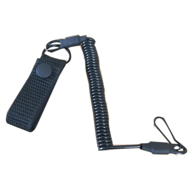 Tactical Spring Lanyard Steel Wire Core Anti Lost Keychain Outdoor