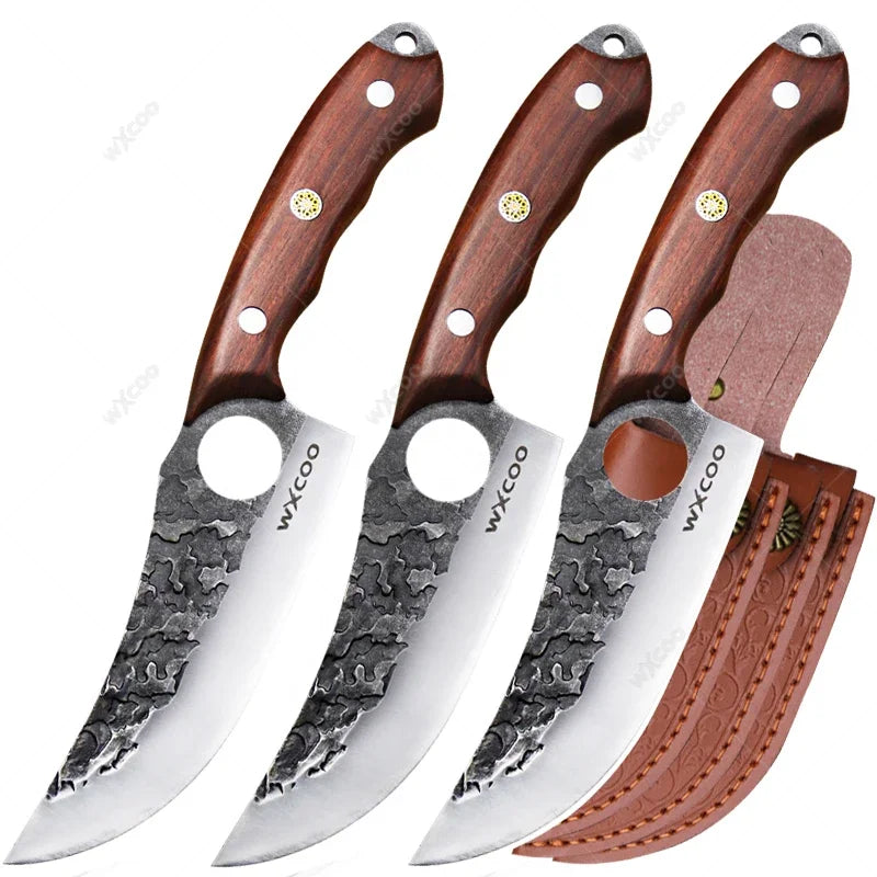 Hand-Forged Kitchen Knife Set 1-3pc | Stainless Steel + Cover