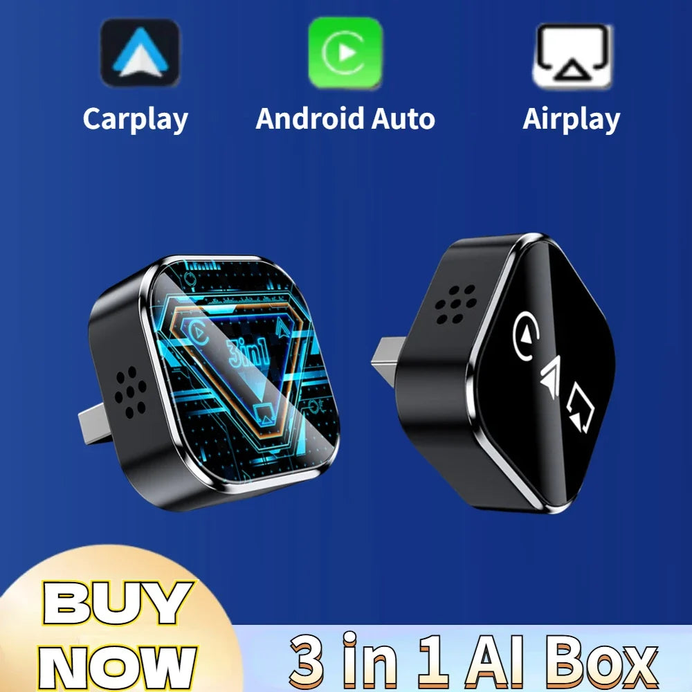 Wireless CarPlay Android Auto AirPlay Adapter – 3-in-1 AI Car Box