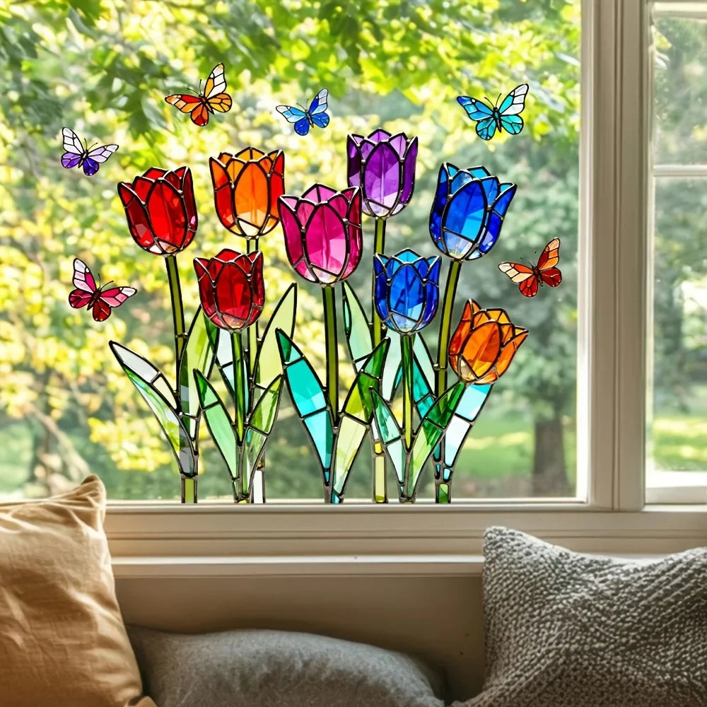 Tulip Butterfly Static Cling Window Decal – Reusable Glass Sticker