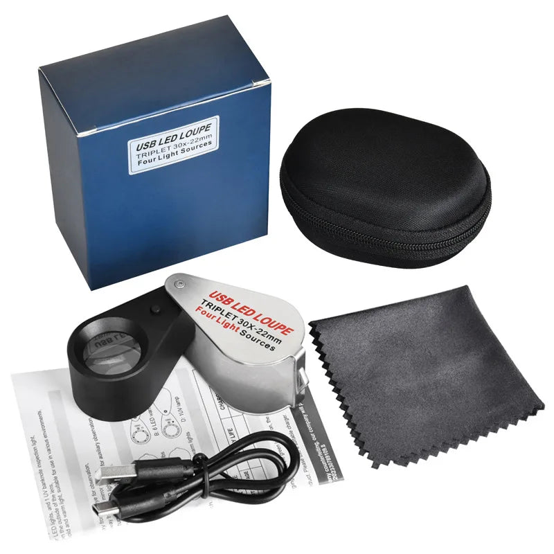 30X Rechargeable LED Magnifier – Jewelry, Gem & Antique Loupe