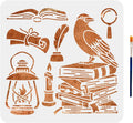 Crow & Book Stencil Set 11.8" – Raven, Candle & Pen Patterns