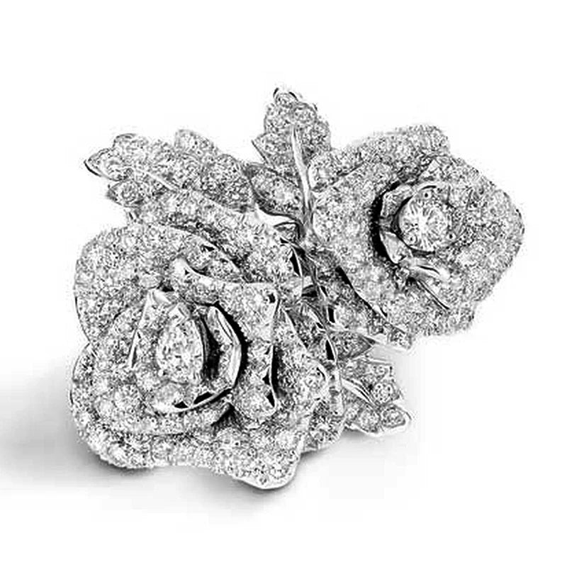 Huitan Rose Flower Ring – Cubic Zirconia Women's Fashion Ring