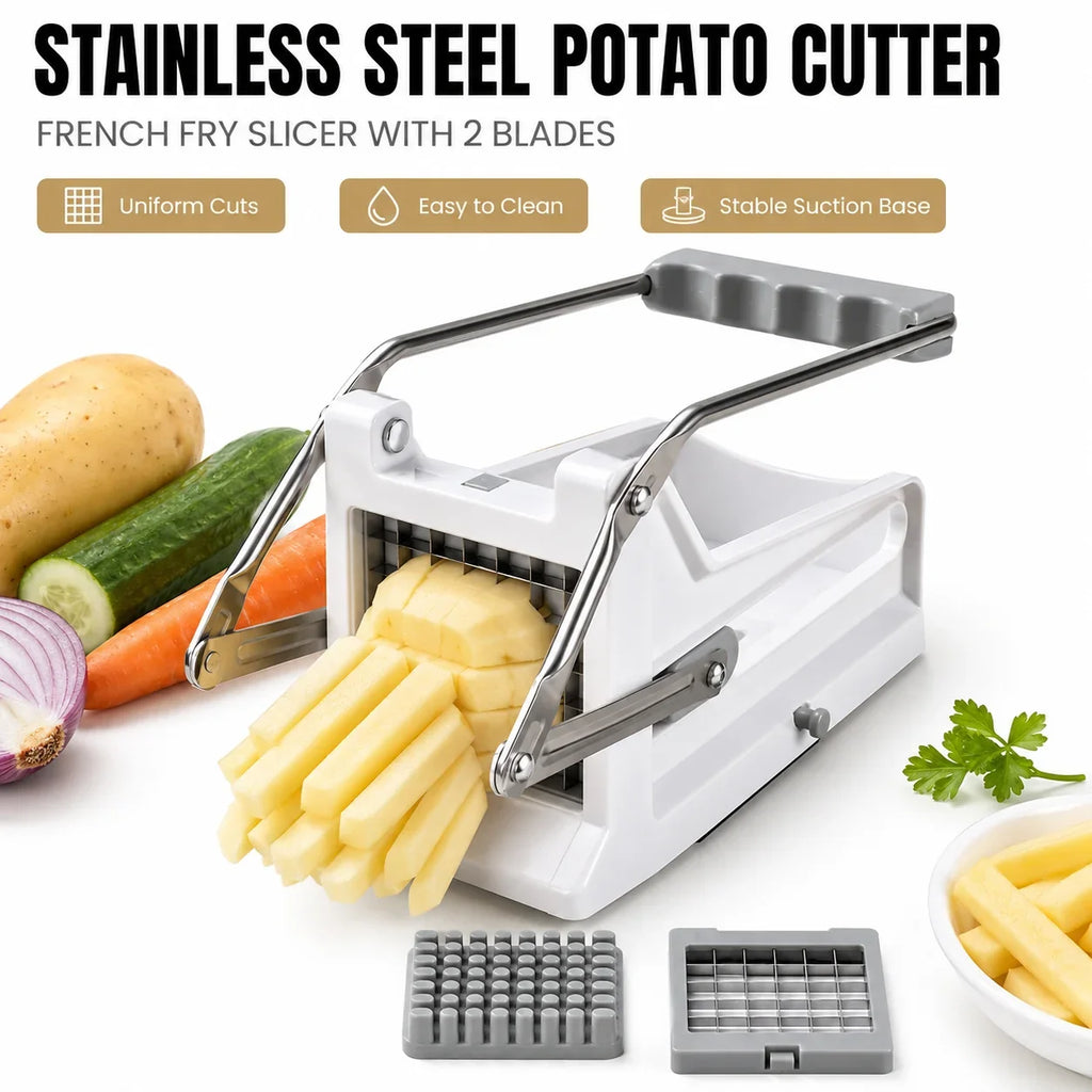 French Fry Cutter – Stainless Steel Potato Slicer with 2 Blades