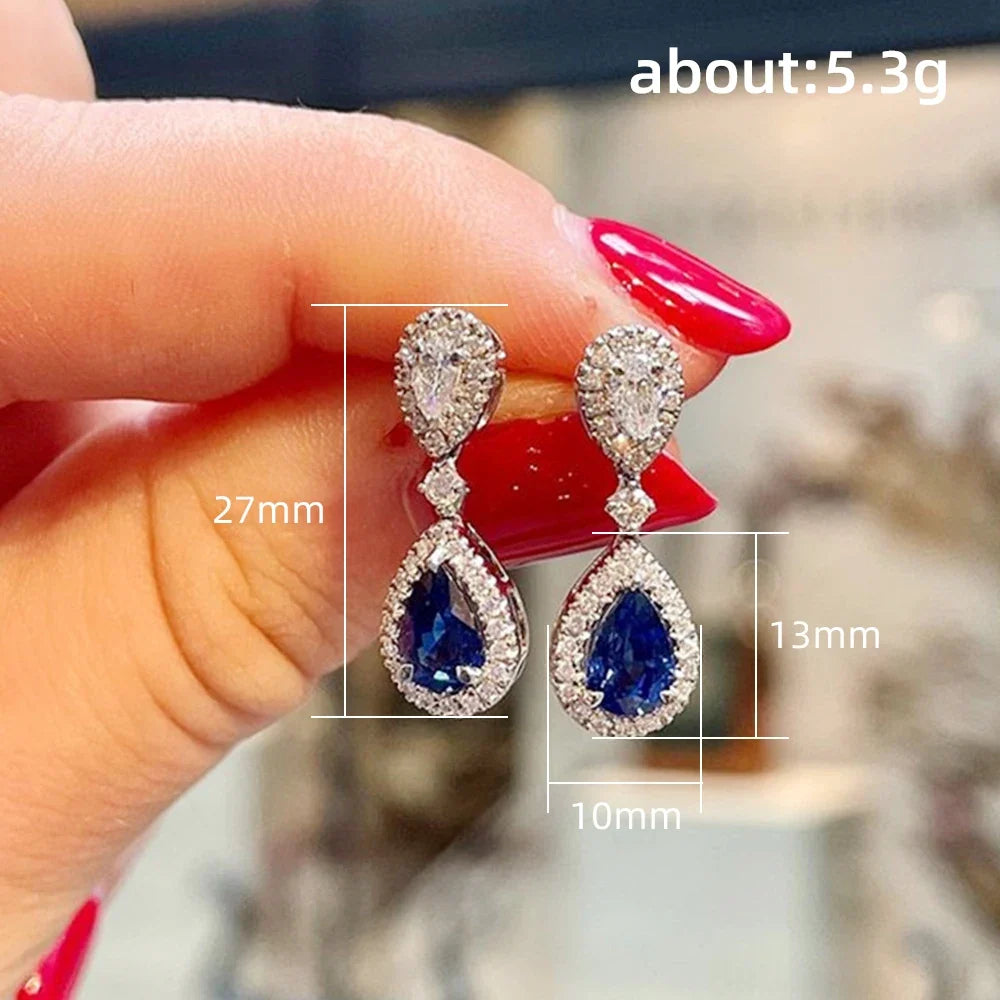 Huitan Water Drop CZ Earrings – Blue & White Cubic Zirconia