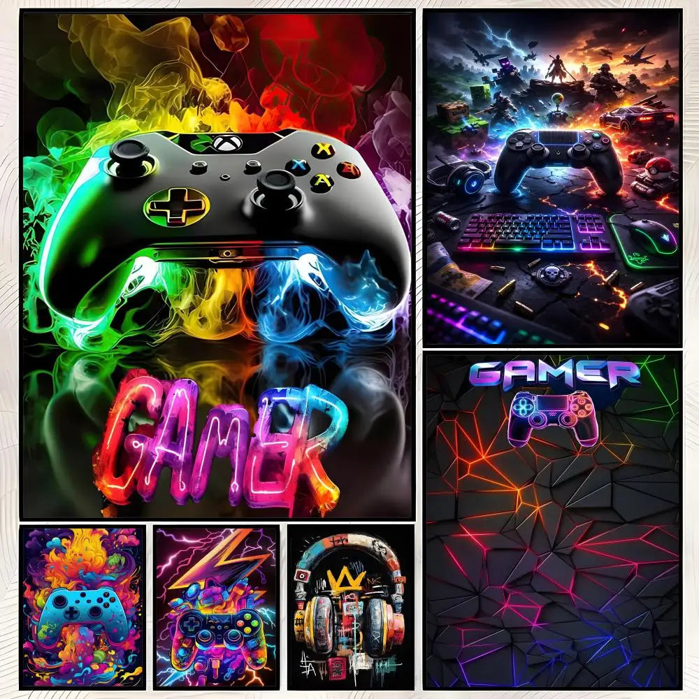 Neon Video Game Poster Self-Stick HD PVC Waterproof Wall Art
