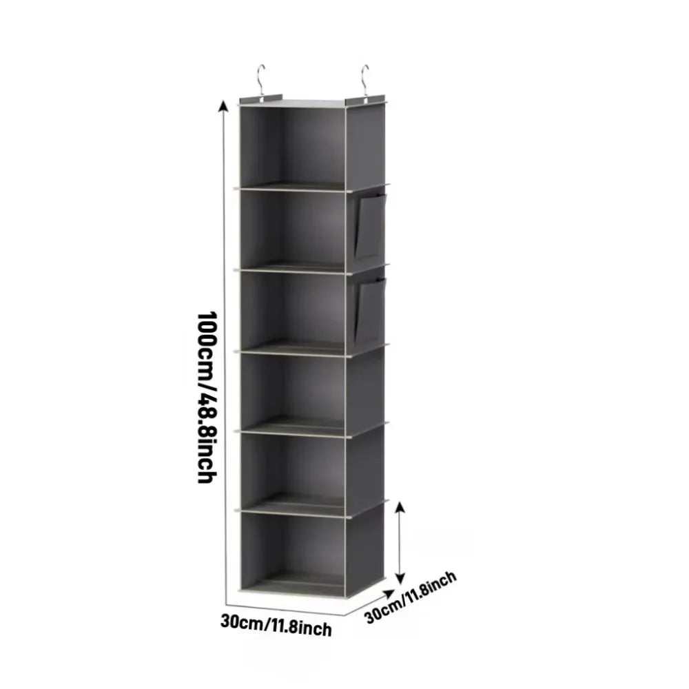 Hanging Closet Organizer Storage Foldable 6-Shelf Shelves 2 Hooks