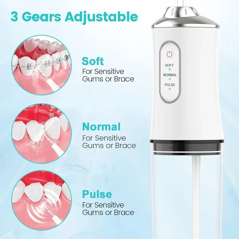 XMSJ Portable Water Flosser | IPX7 Oral Irrigator, 4 Nozzles