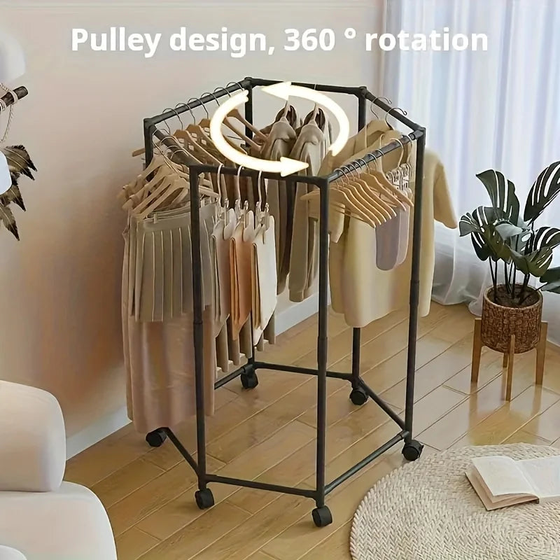 Freestanding 6-Bar Clothes Rack with Wheels & Shelves | Steel