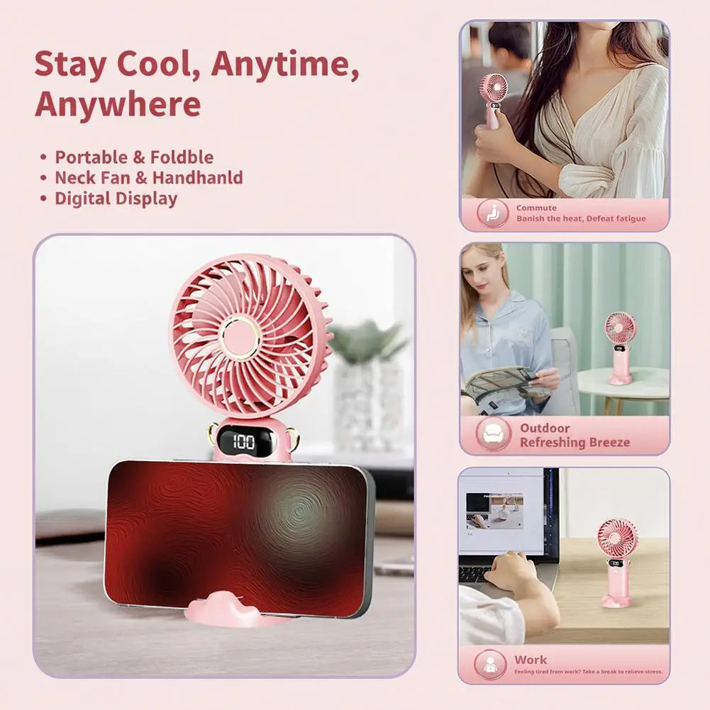 Portable Handheld Mini Fan 6 Speed 90 Foldable LED Digital Display