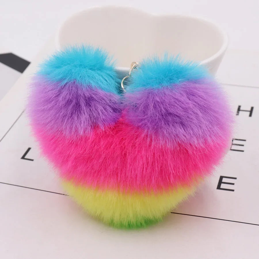 Fluffy Faux Fur Heart Keychain – Colorful Women's Bag Charm