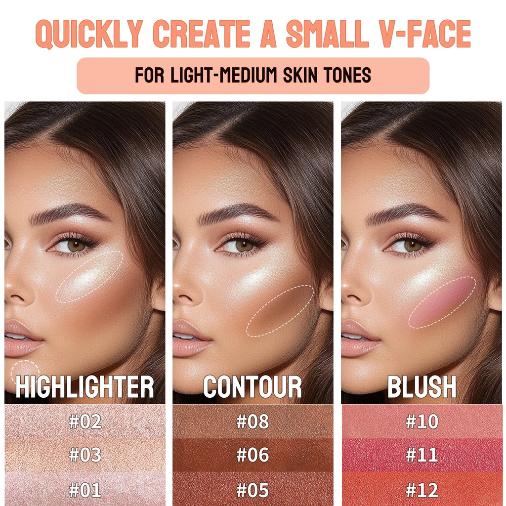 3-Piece Cream Contour Set – Contour, Highlight & Blush Sticks